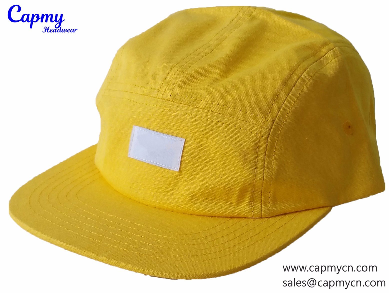 Custom Design Label Yellow Cotton 5 Panel Hat Supplier