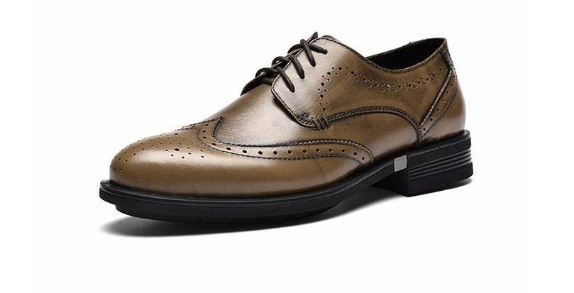 Khaki Color Engraving Formal Leather Shoes for Men