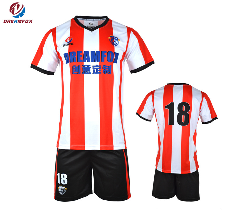 Good Quality OEM Custom Young Men Red Stripe Jersey Soccer Uniform