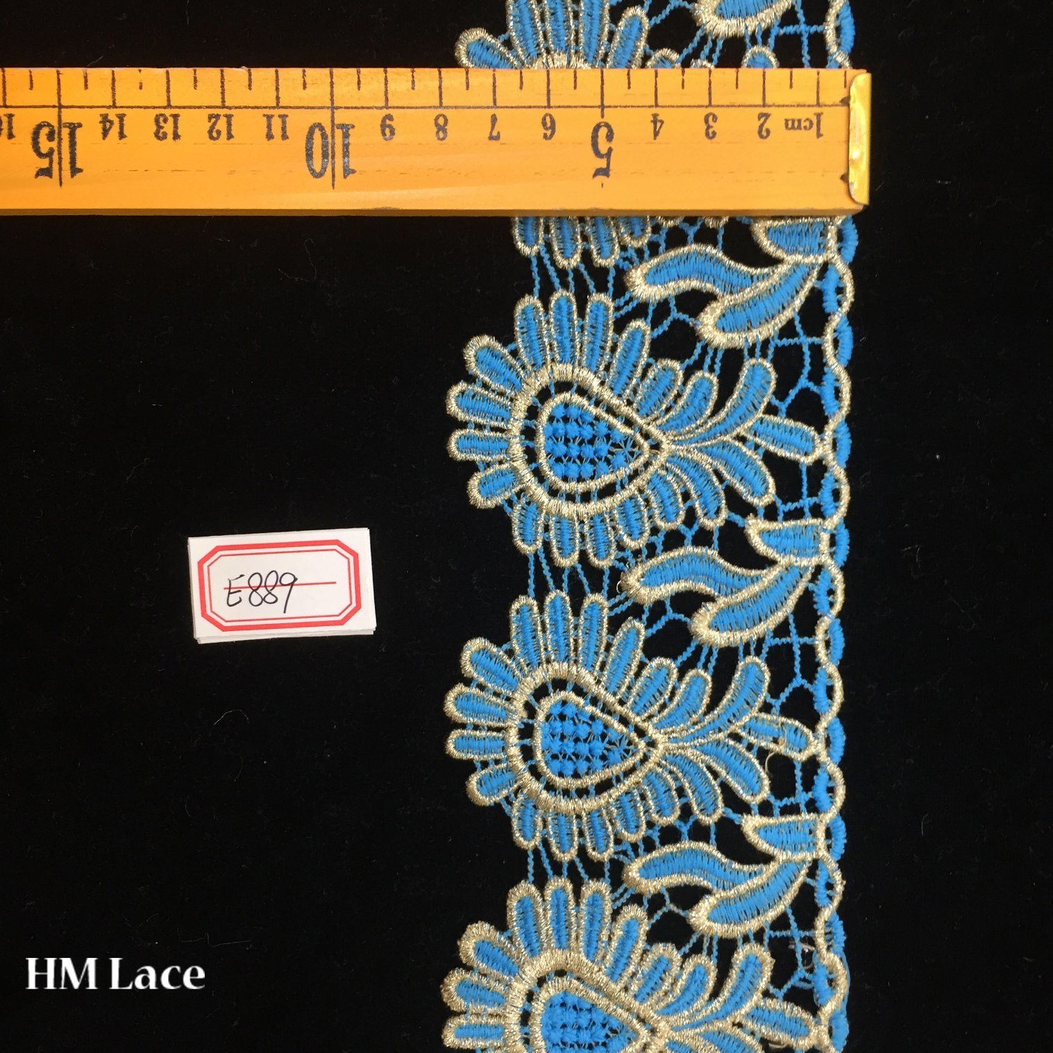 7.5cm Baroque Style Gold and Blue Lace Trim for Skirt Accessories Hme889