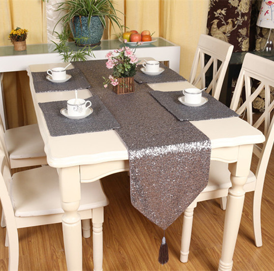 Sequin Embroidery Table Runner Embroidery Decorative Table Flag (JTR-39)