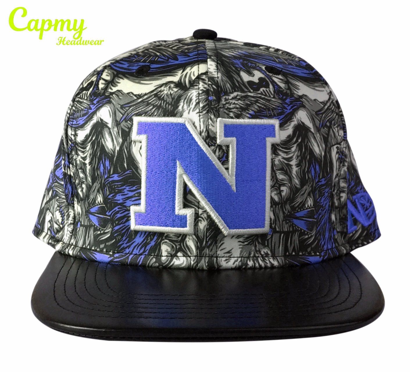 Fake Leather Brim Cap with 6 Panel Snapback Cap