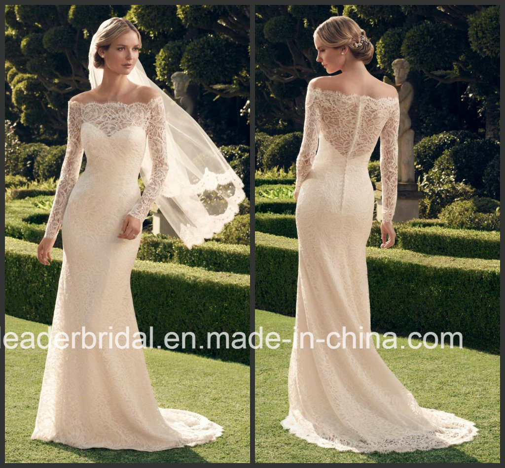 Long Sleeves Lace Bridal Gown off Shoulder Garden Country Beach Wedding Dress Cab2169