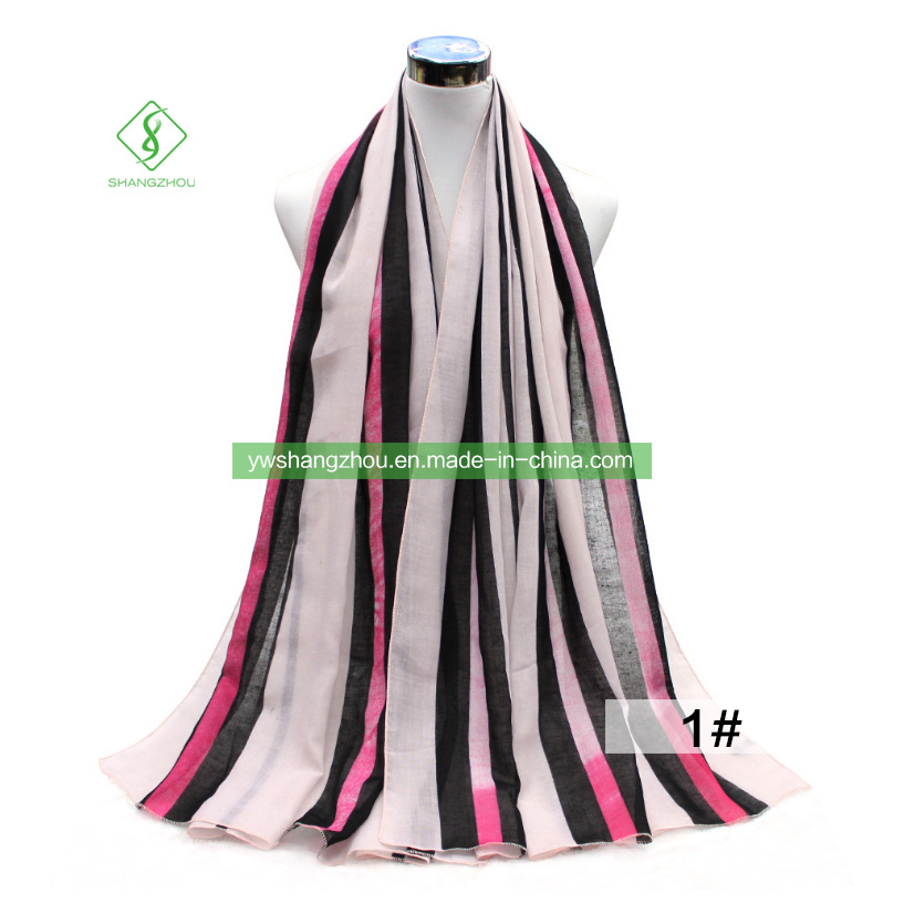 Vertical Bar Printed Viscose Scarf Fashion Lady Shawl with Tassel