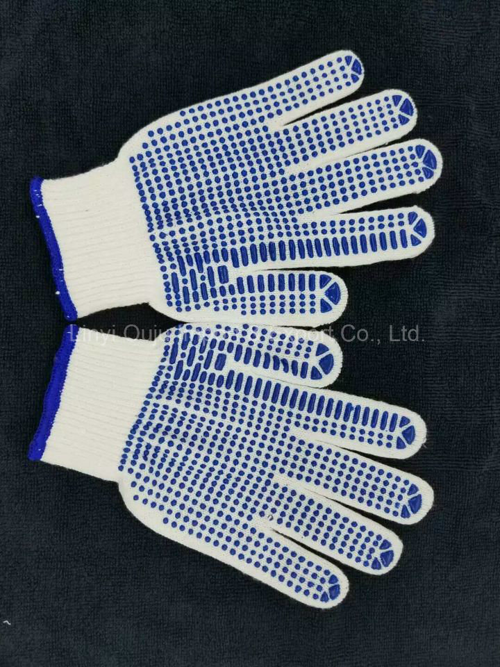 7G Cotton Knitted Safety Gloves with Two Side PVC Dots