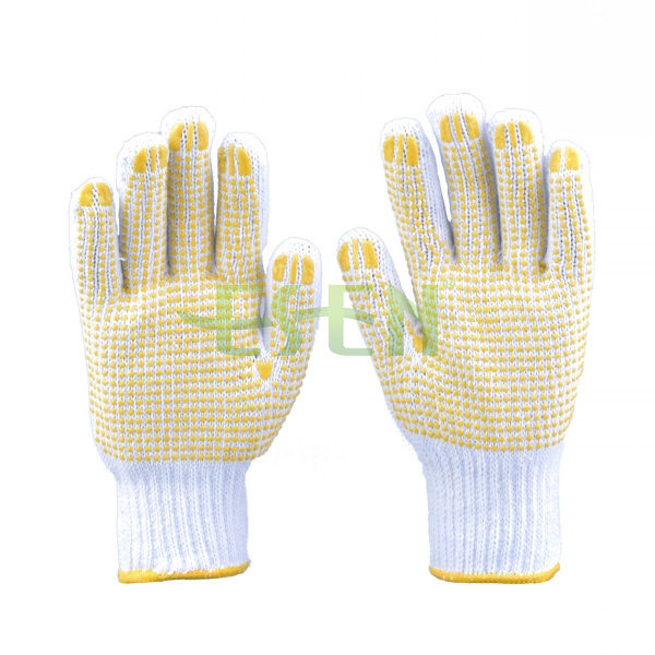 Bleach Cotton Gloves, Knitted Yellow PVC Dots Gloves (D16-H2)