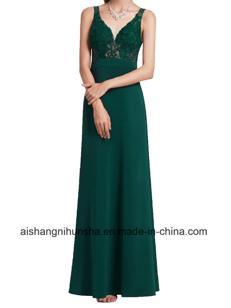Formal Evening Gowns Sexy V-Neck Cut-out Lace Appliques Bridesmaid Dress