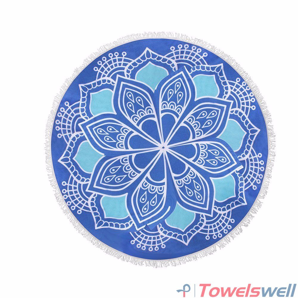 Mandala Printed Microfiber Round Beach Towel with Tassels