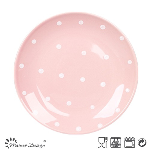 19cm Salad Plate Pink Glaze with White Dots Design