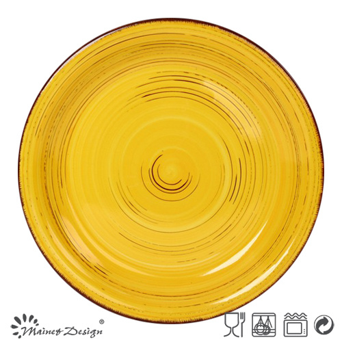 Yellow Color Antique Finished Dinner Plate