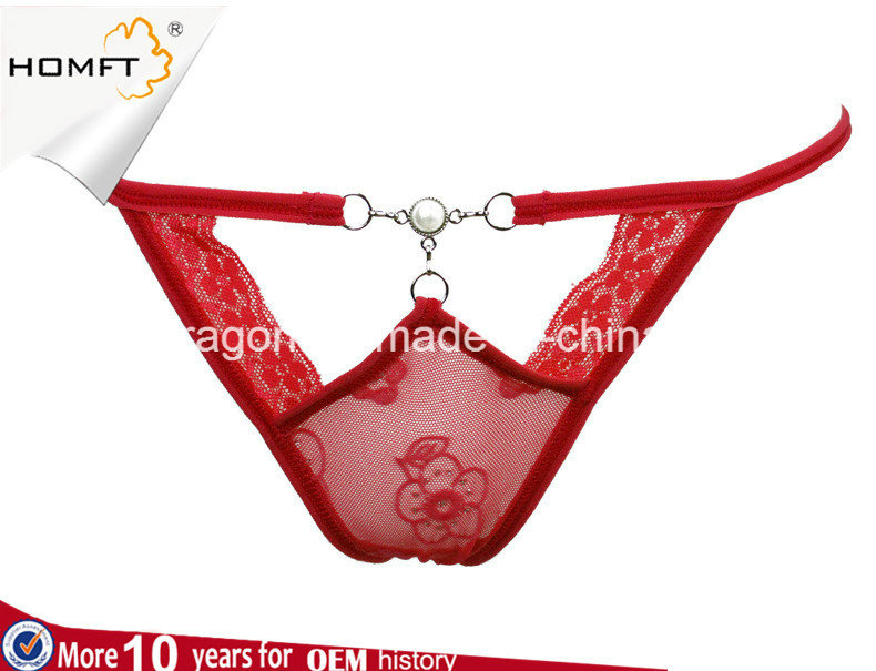 Lace Mesh Beading Buckled Open Panties Mature Ladies Low Rise G String Panties