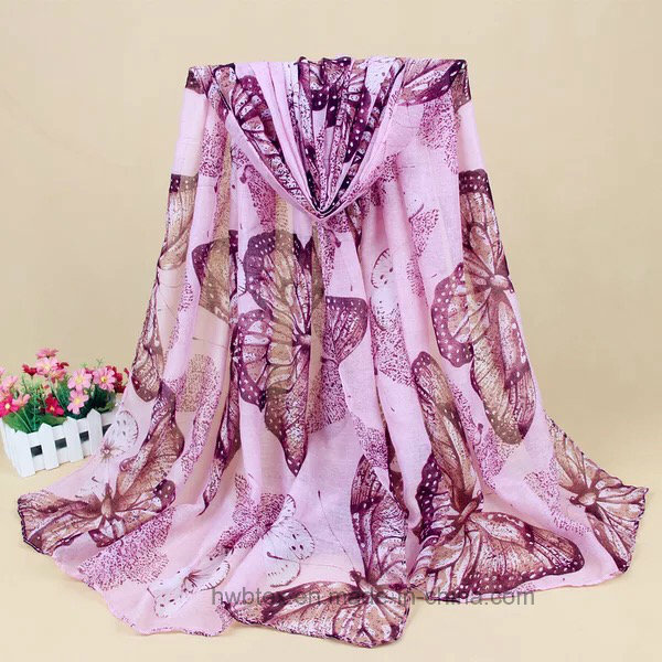 Summer Thin Butterfly Printed Polyester Lady Scarf (Hz202)