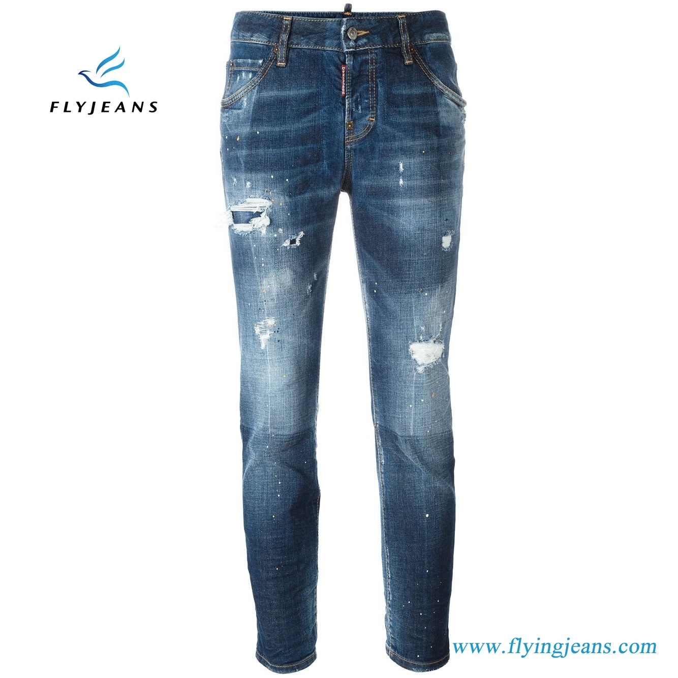 Fancy Washed Distressed Cropped Women Denim Jeans