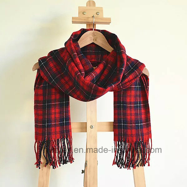 Top Quality Classic Red Tartan Color Interwoven Acrylic Scarf (HWBA098)