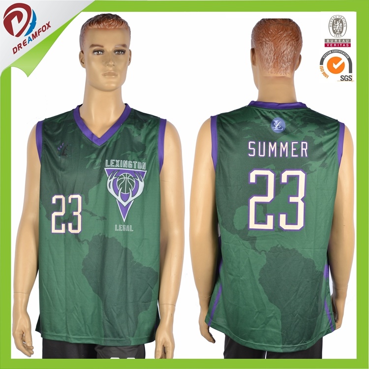 Custom Dark Green Man Sublimated Basketball Uniform Team Set Design