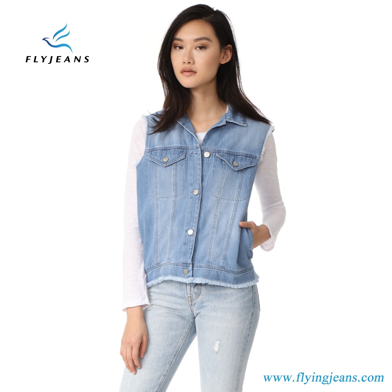 New Design Women Jeans Sleeveless Jackets Ladies Denim Vest with 56% Lyocell /44% Cotton
