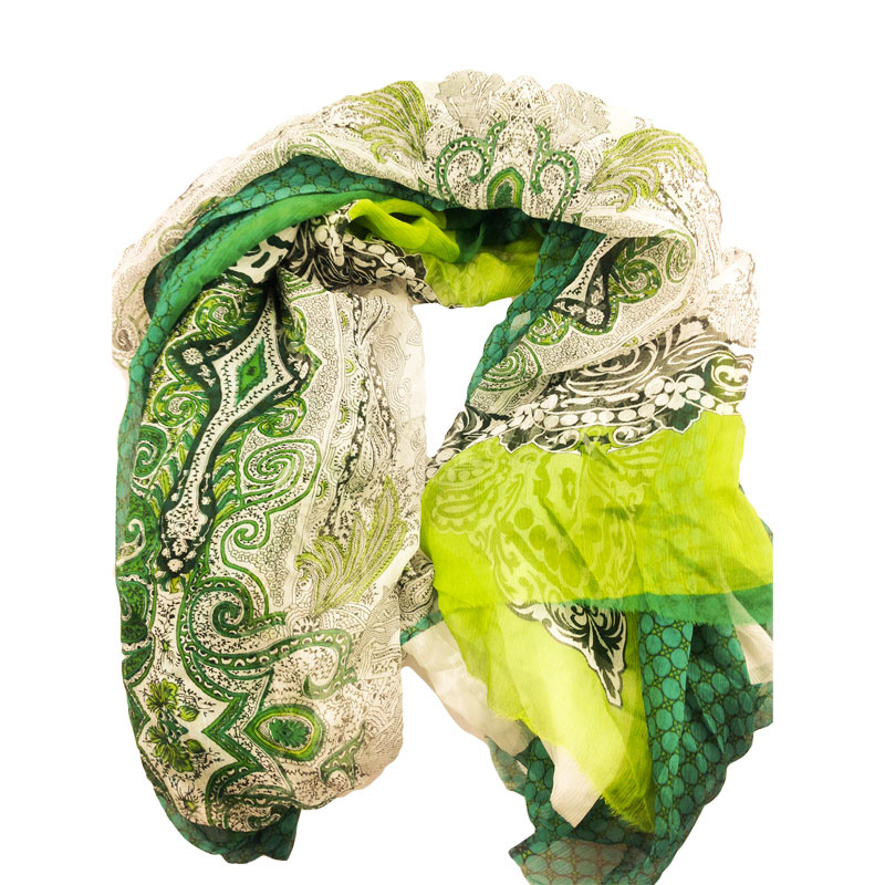 100% Silk Printed Chiffon Crinkle Shawl (AFS1003211)