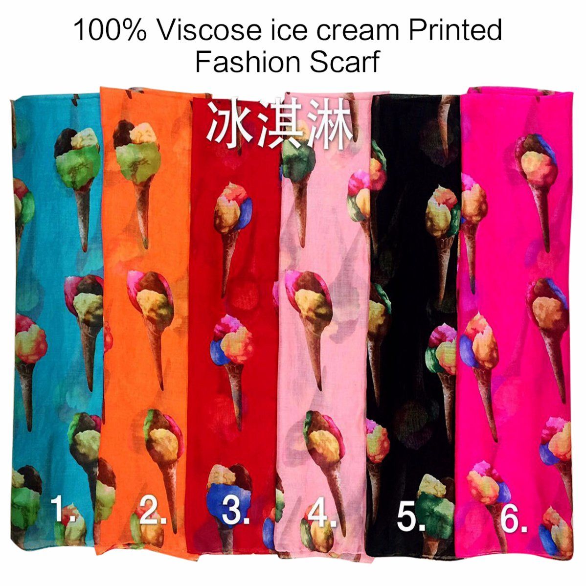 2017 Fashion Ladies Viscose Ice Cream Printed Designs Scarf Factory