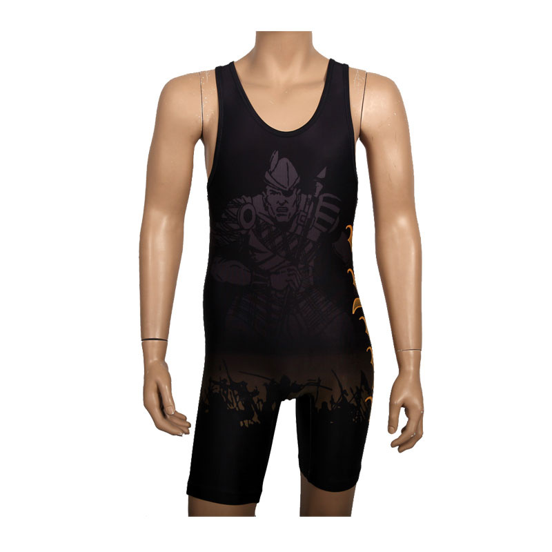 Black Color Printed Wrestling Wear with Custom Name
