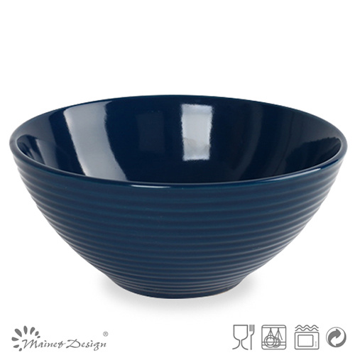 Solid Dark Blue Swirl Ceramic Bowl