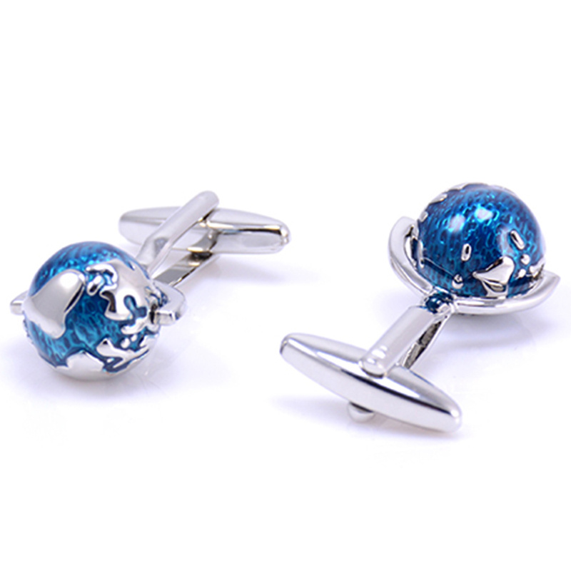 VAGULA New Funny Globe Silver Plating Cufflinks