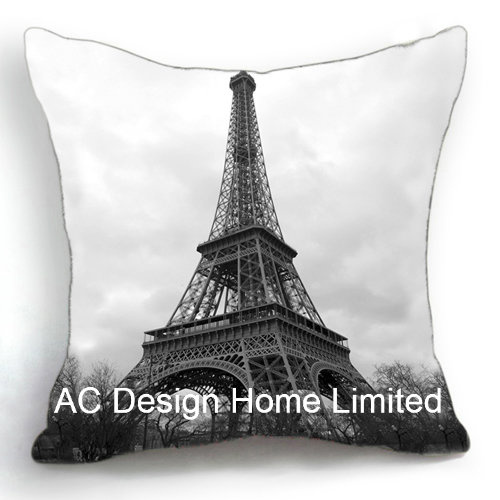 Decoration Square Eiffel Tower Design Decor Fabric Cushion W/Filling
