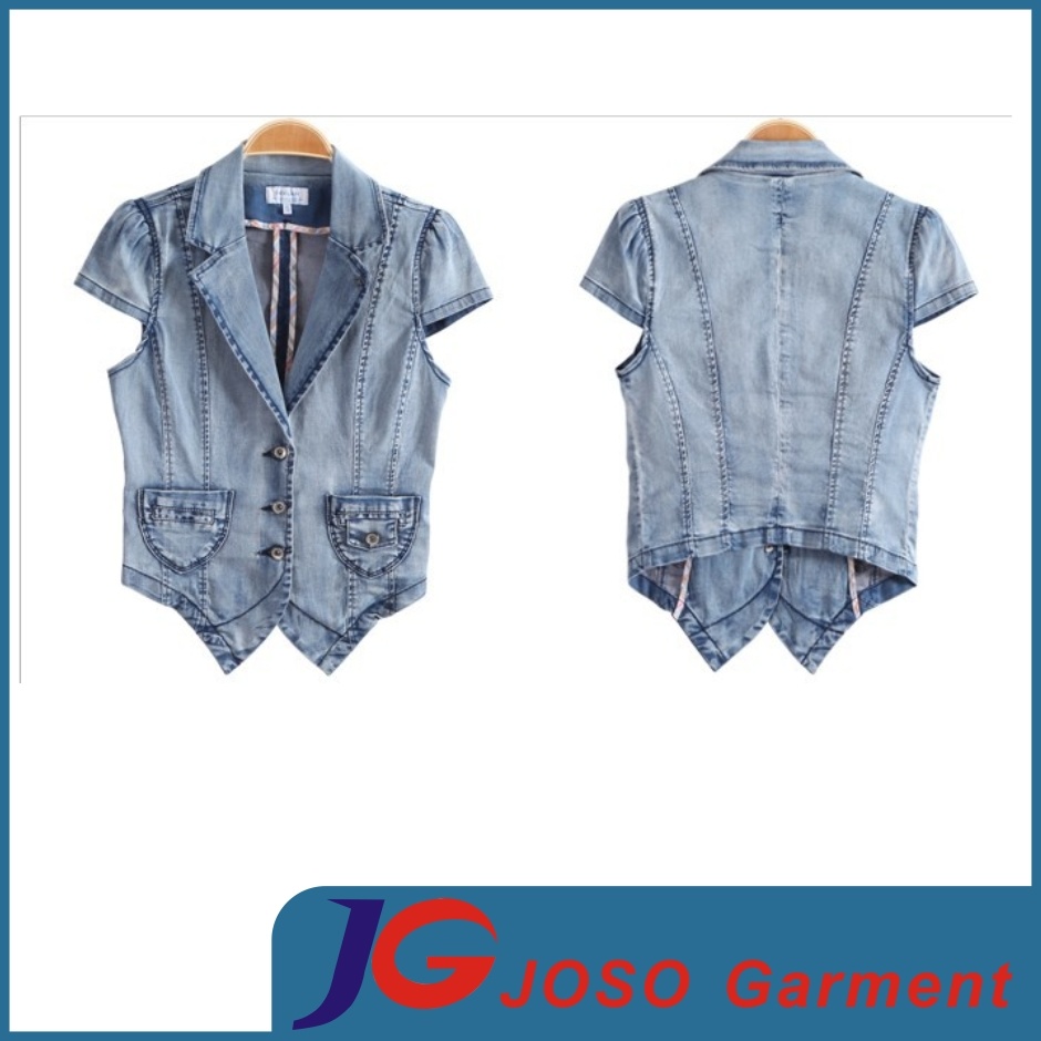 Fashion Women New Cropped Jeans Short Sleeves Jacket (JC4059)