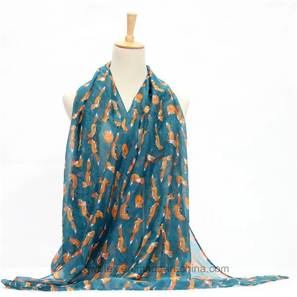 Cheap Fox Printed Thin Polyester Beach Scarf (Hz48)