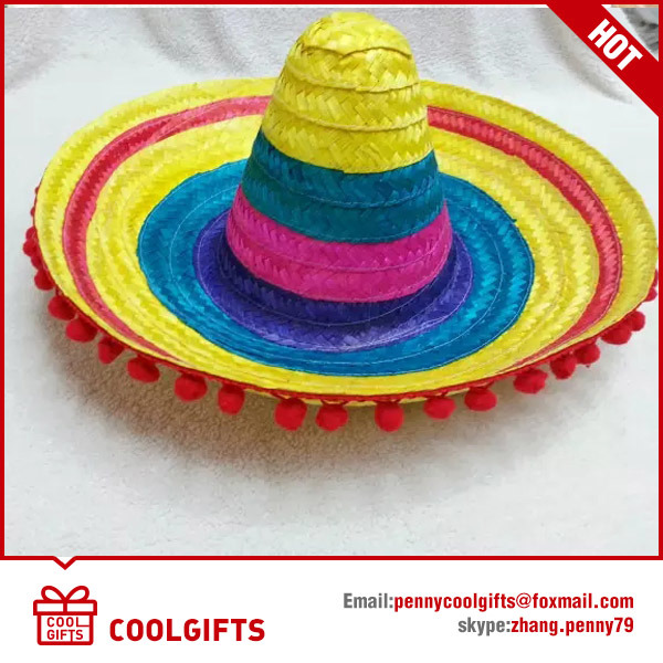Hot Sale Striped Sombrero Straw Hat for Promotional Gift