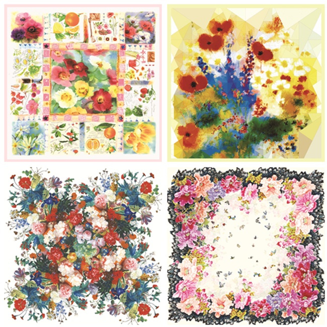 New Style Print Flower Shawl Silk Scarf (F-003)