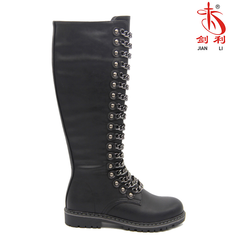 2018 Knee-High Lady Shoes with Rivet and Chain Decoration (BT745)