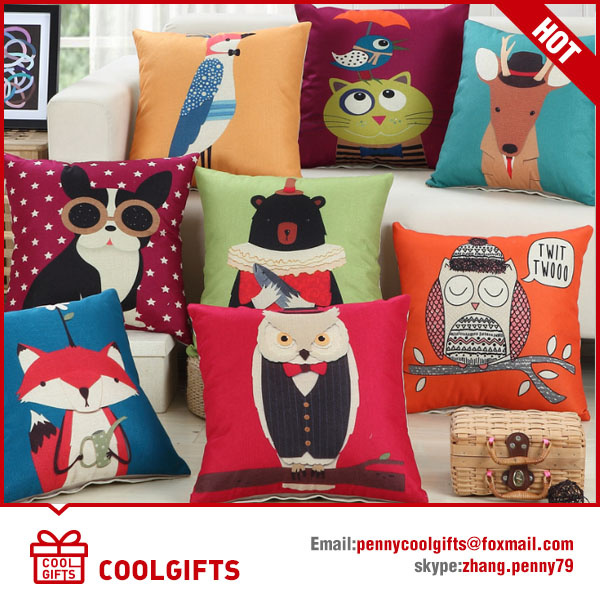 Custom Cartoon Animal Print Linen Car Pillow Case/Throw Pillow Cover