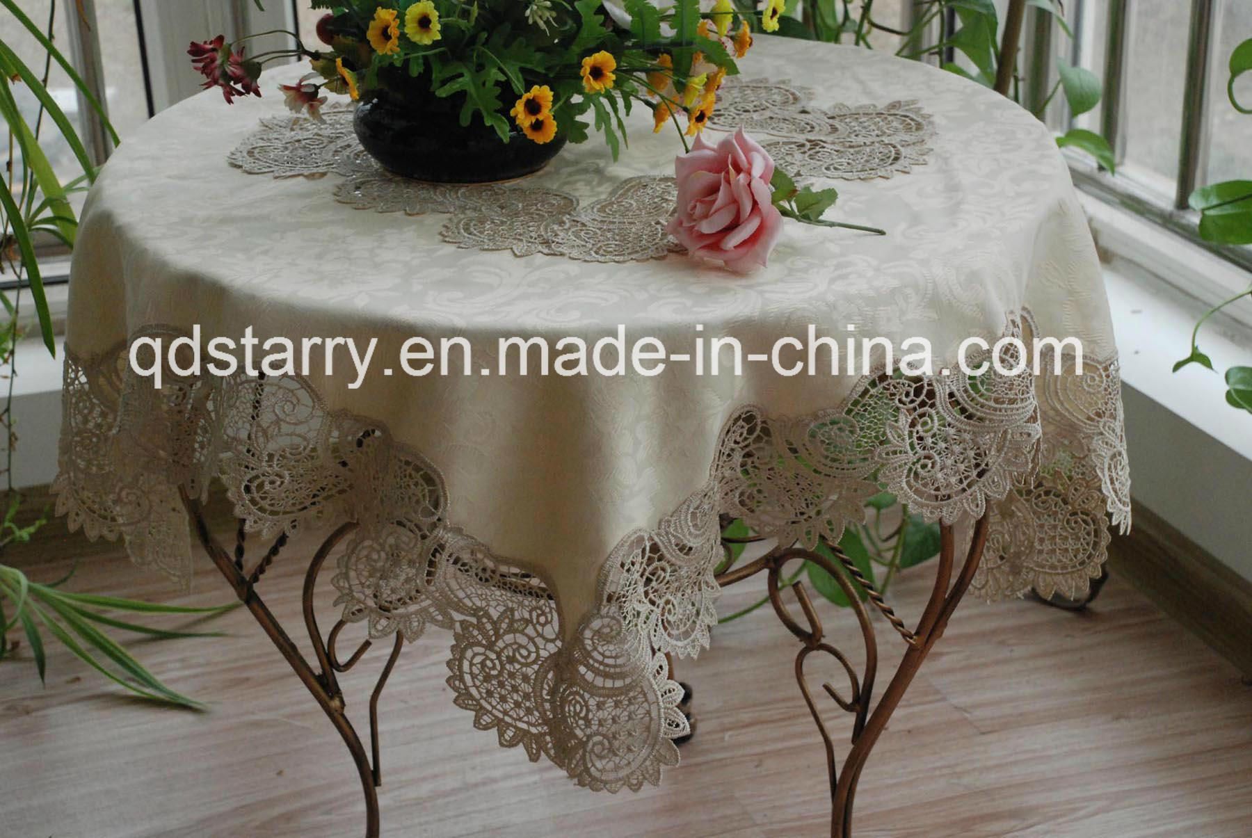 Coffee Color Tablecloth with Jacquard Fabric St0136