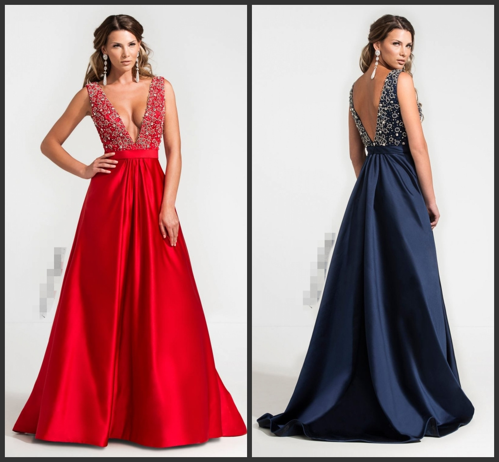 Sleeveless Prom Gown Satin Beaded Crystals Party Evening Dresses A1121