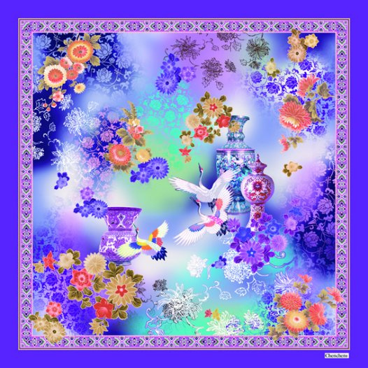 Digital Print Custom Fashion Silk Scarf (F13-0029)