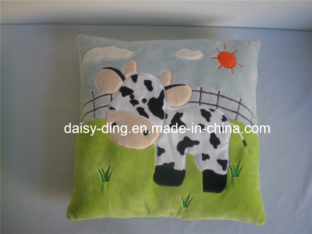 Plush Soft Cushion with Cow Embroidery