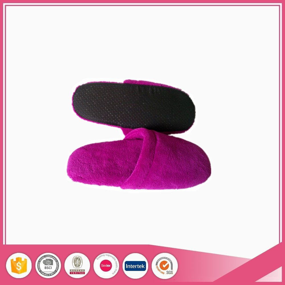 Purple Coral Fleece with Textile Sole Bread Slipper
