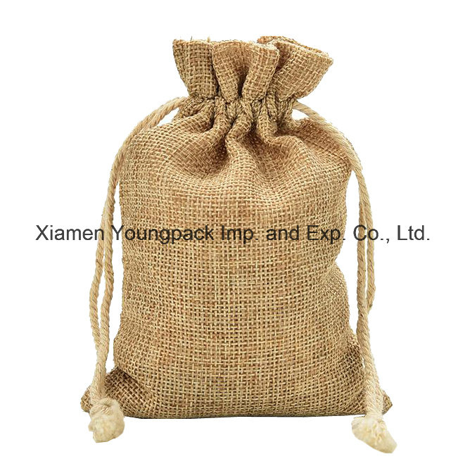 Promotional Custom Printed Small Burlap Pouch Jute Hession Drawstring Bag