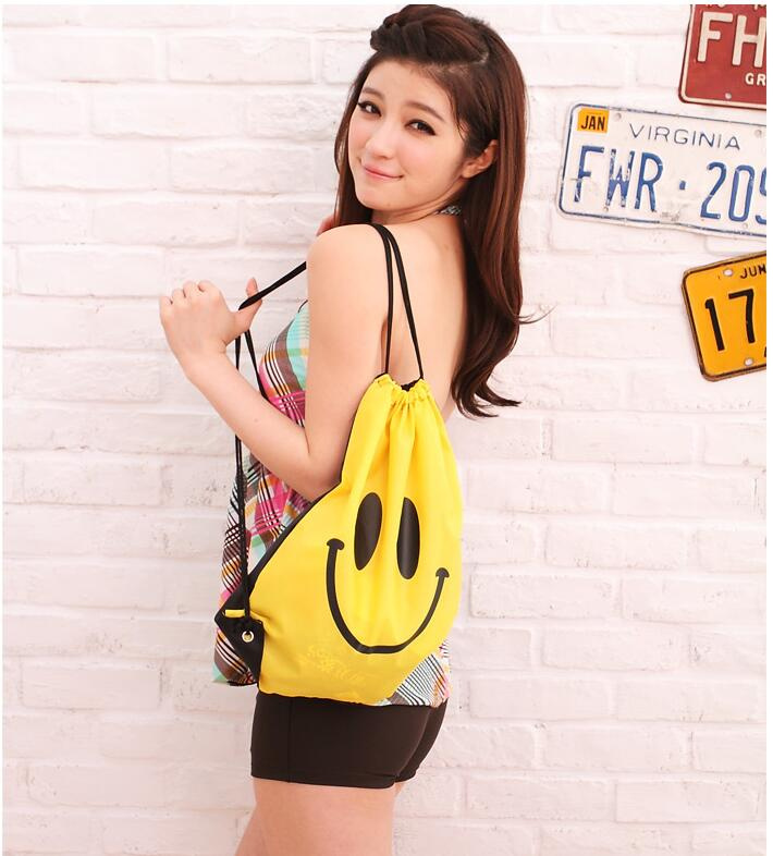 Smile Face Waterproof Polyester Drawstring Swim Bag