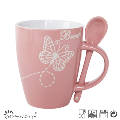 Romantic Butterfly with Pink Glazing Mug with Spoon