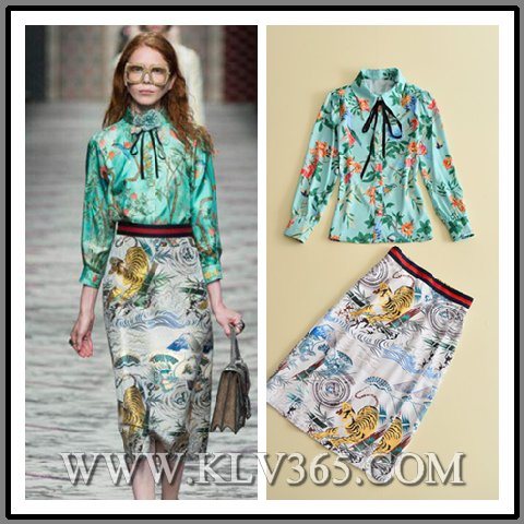 Wholesale High Quality Autumn Newest Fashion Women Floral Print Two-Piece Skirt Suit