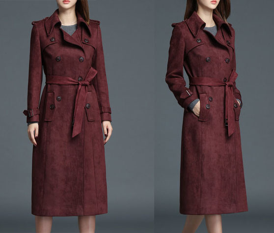 Lapel Ladies Jacket Coat with Girdling Trench Coat Jacket
