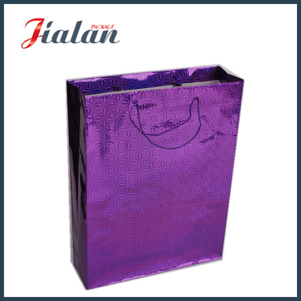 Custom Made Solid Color Holographic Shopping Carrier Gift Paper Bag