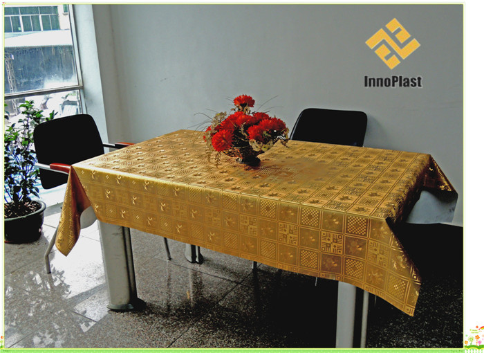 PVC Printed Gold Embossed Tablecloth with Backing