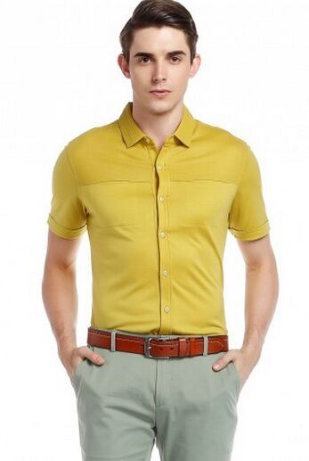 Yellow Marked Joker Knit Shirt with Short Sleeves