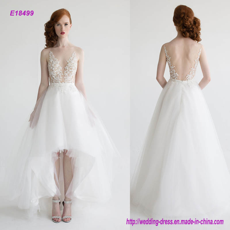 Prom Dress in a Hi-Low A-Line Silhouette Featuring an Illusion Bodice