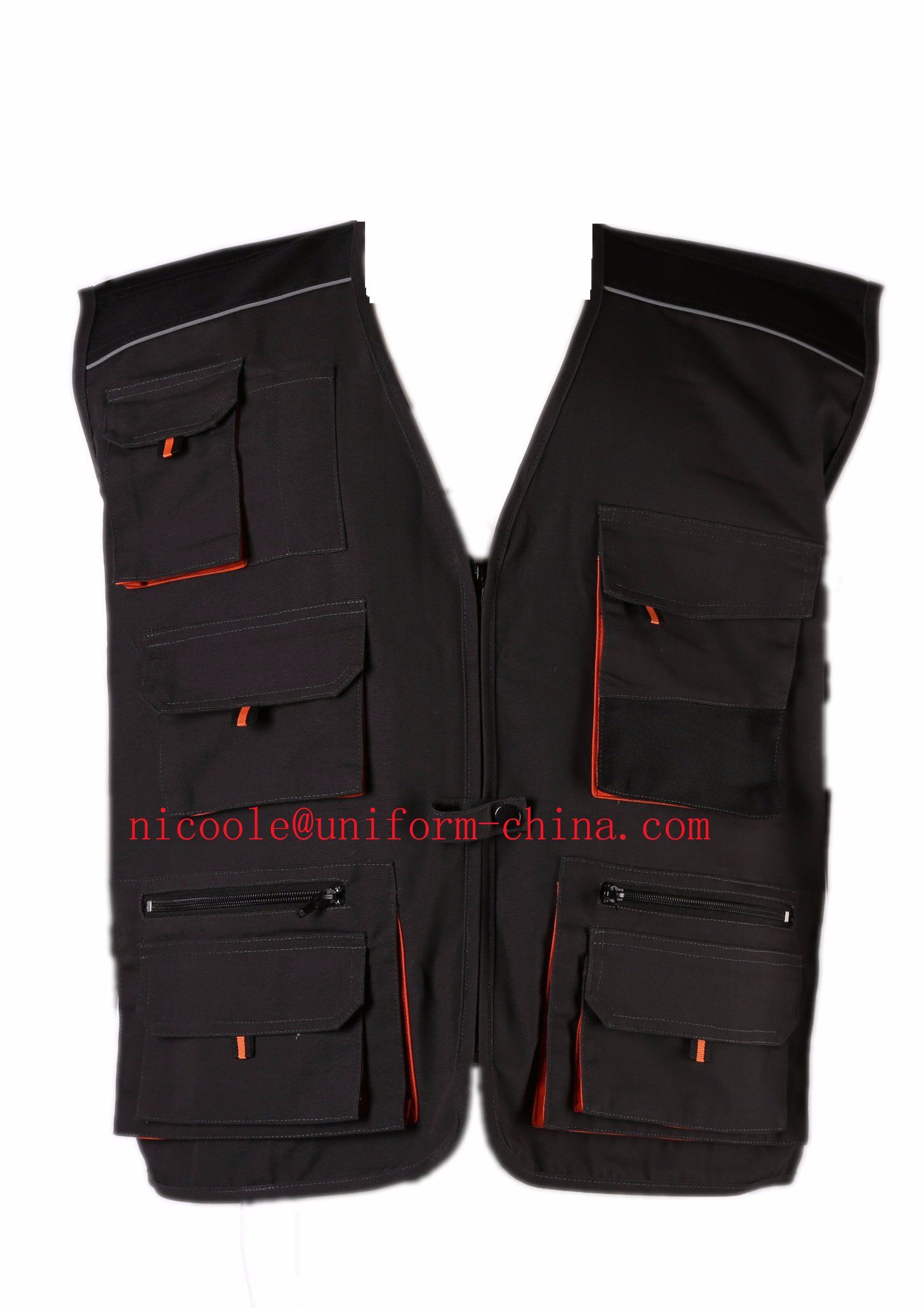 Grey Black Mens Work Security Vest with Multi-Pocket