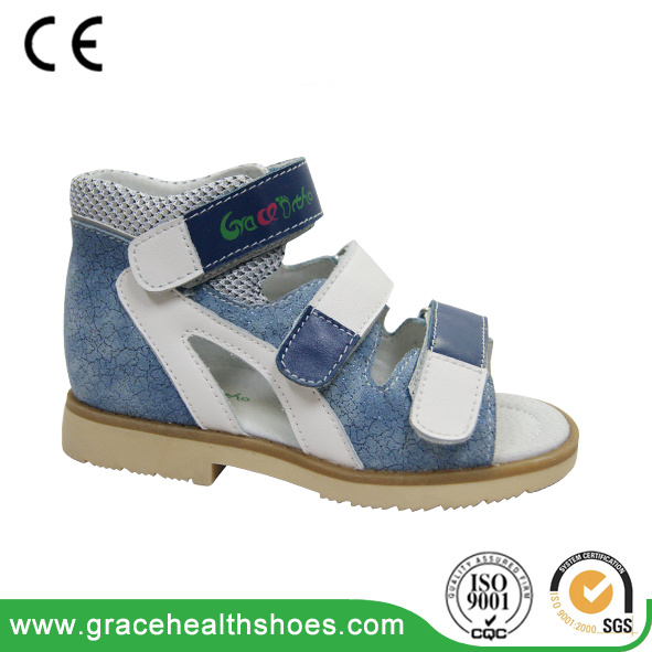 Genuine Leather Child Flat Foot Corrective Shoes with Full Cushion Collar and Removable Orthopedic Insole