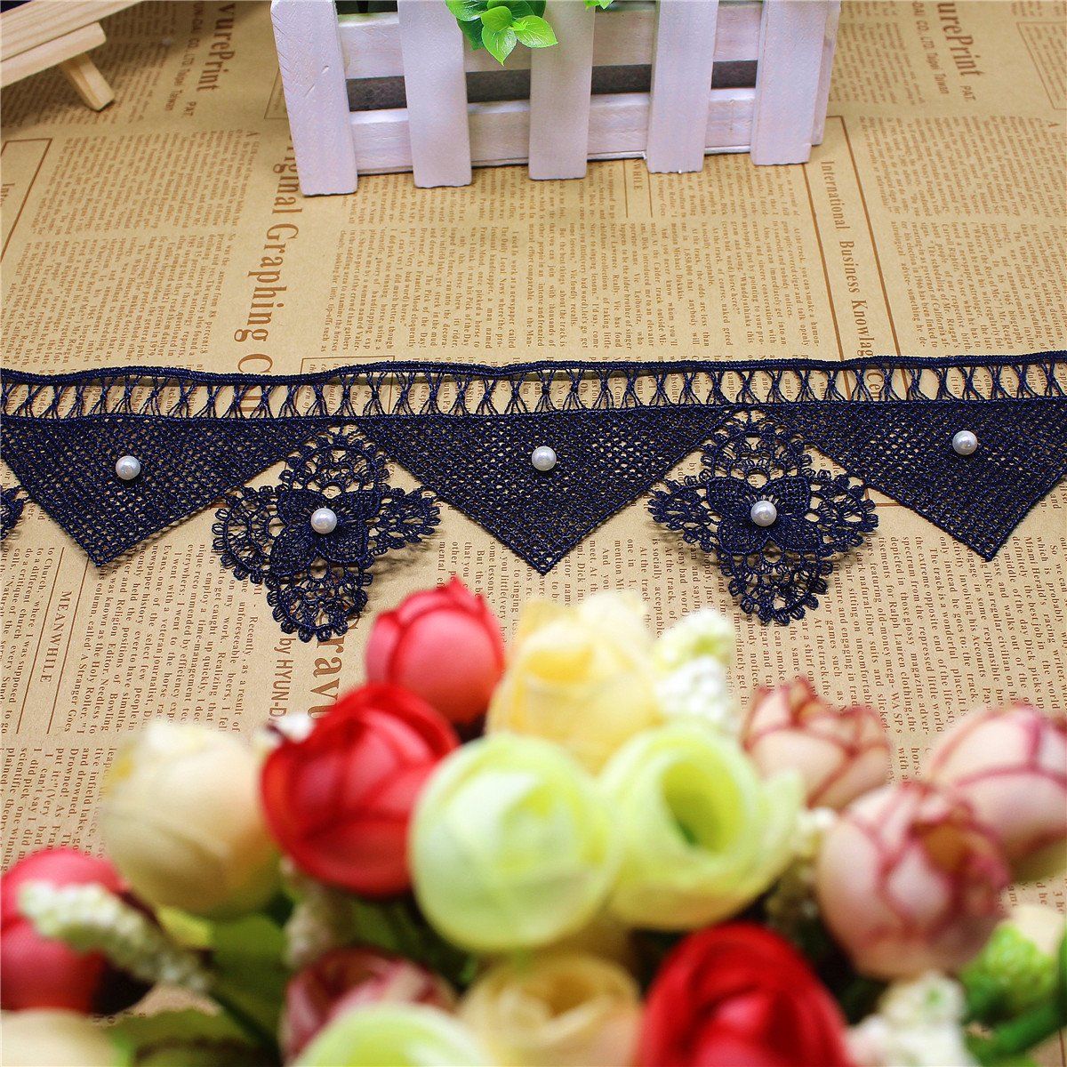 Stock Wholesale 8cm Width Embroidery Nylon Lace Polyester Embroidery Trimming Fancy Lace with Stone for Garments Accessory & Home Textiles & Curtains