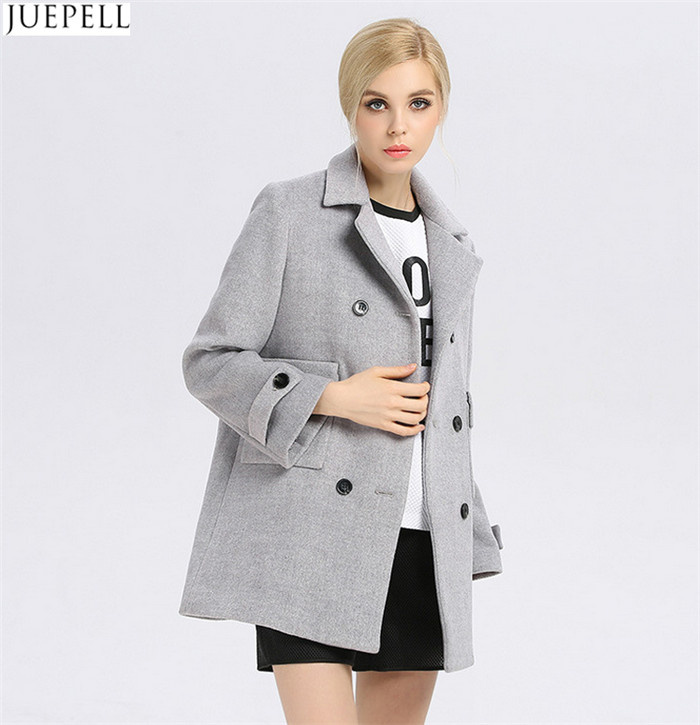 Autumn and Winter Gray Solid Color Woolen Coat Lapel Wool Breasted Thin Female Long Women Coat